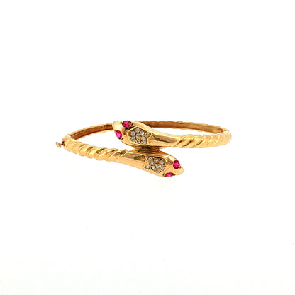 Ruby & Diamond Snake Bangle Bracelet 18k Yellow Gold