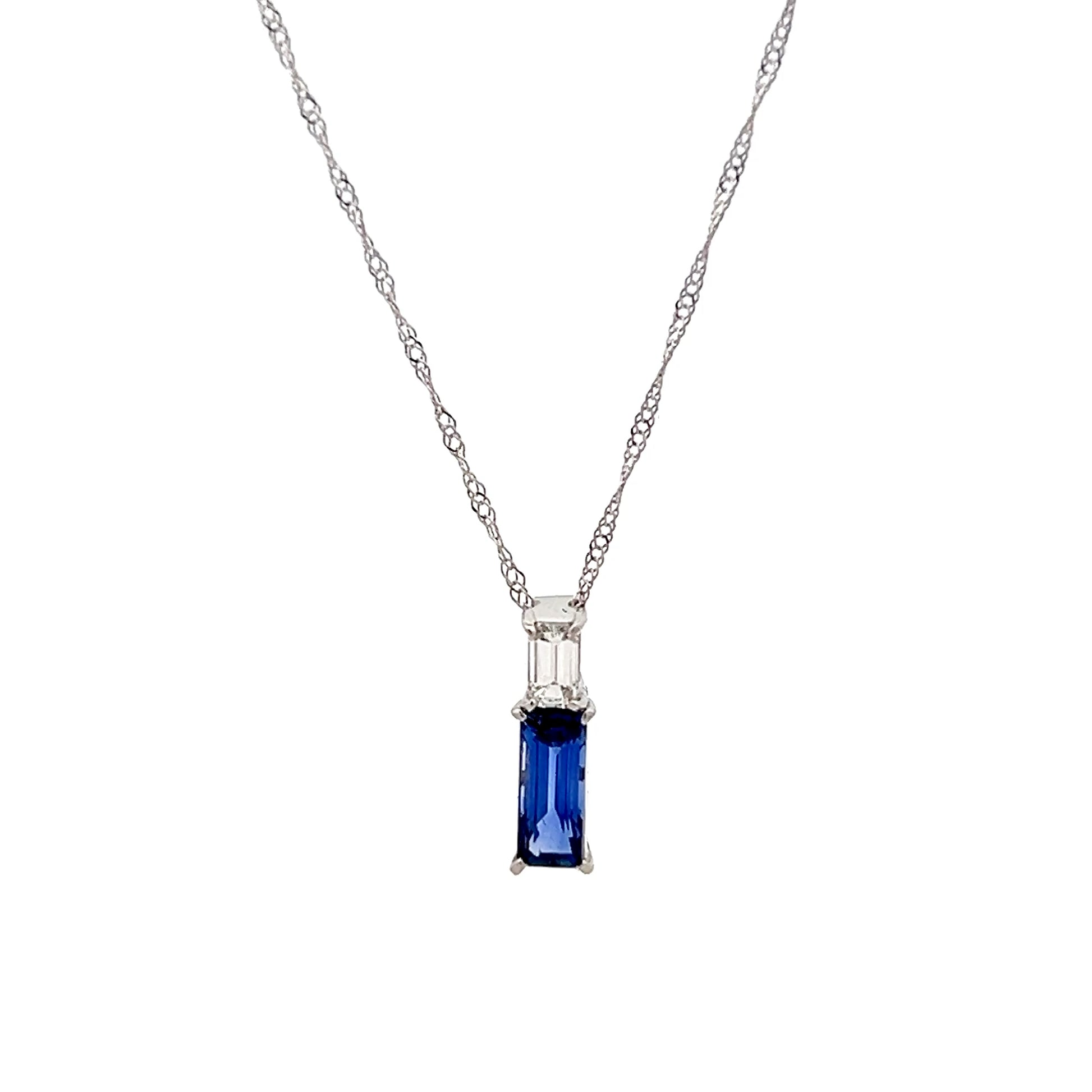 Sapphire & Diamond Bar Pendant Necklace in Platinum