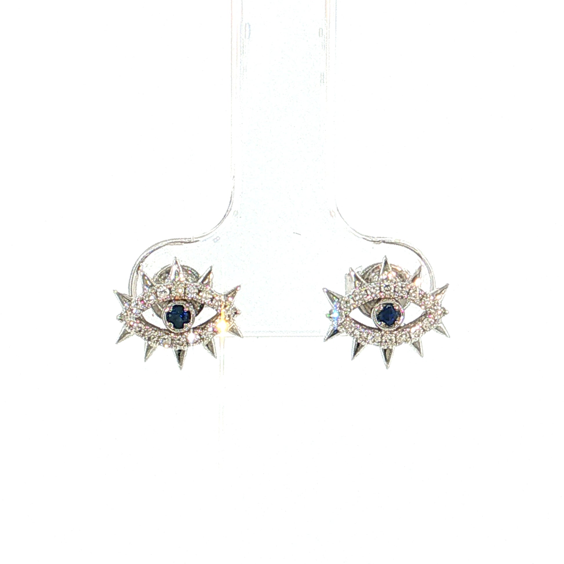 Sapphire & Diamond Evil Eye Studs 14k White Gold