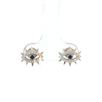 Sapphire & Diamond Evil Eye Studs 14k White Gold