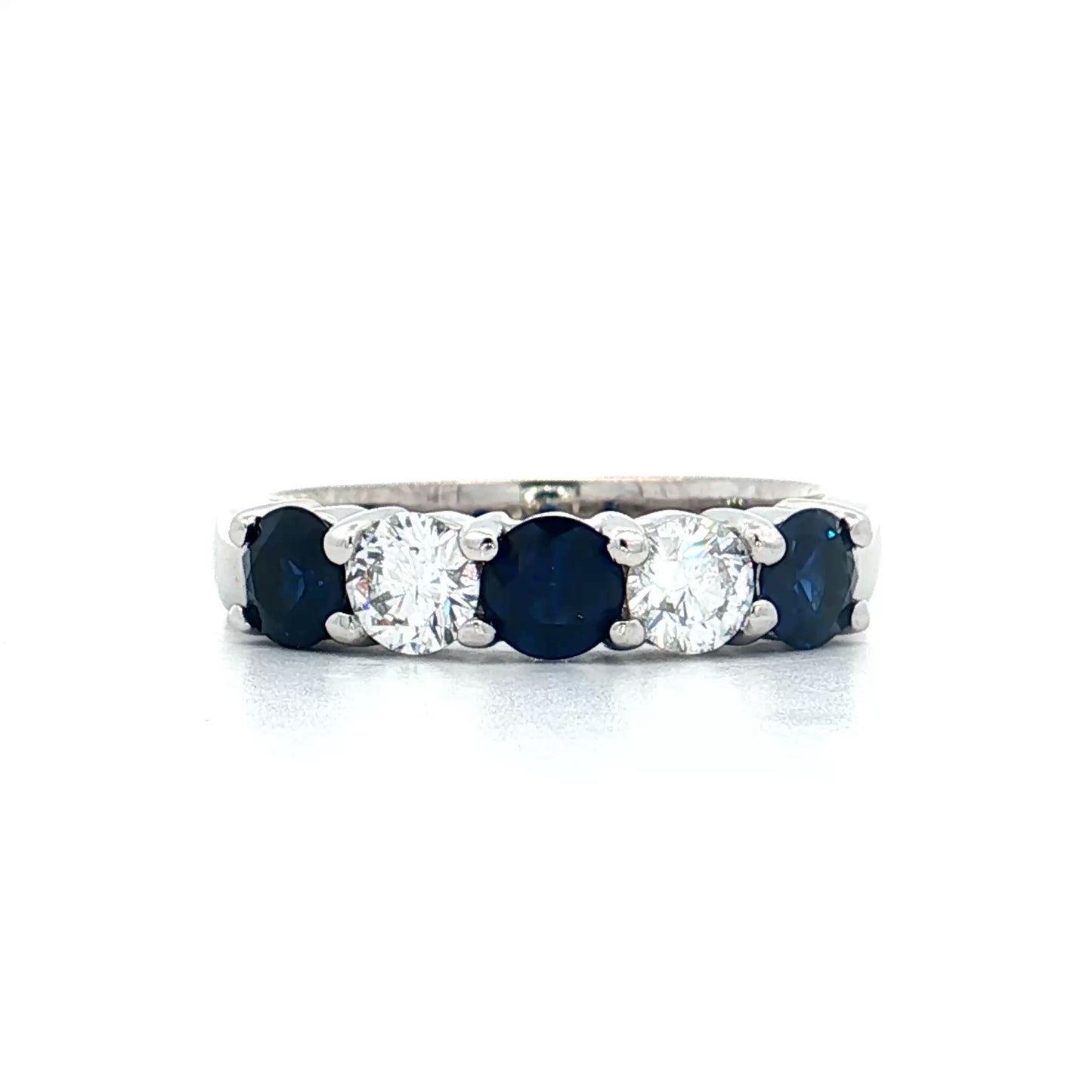 Sapphire & Diamond Five Stone Wedding Band 14k