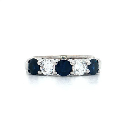 Sapphire & Diamond Five Stone Wedding Band 14k