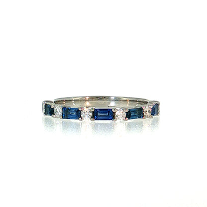 Sapphire & Diamond Half-Eternity Band 14k White Gold