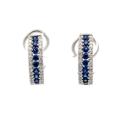 Sapphire & Diamond J Hoop Earrings in 18k White Gold