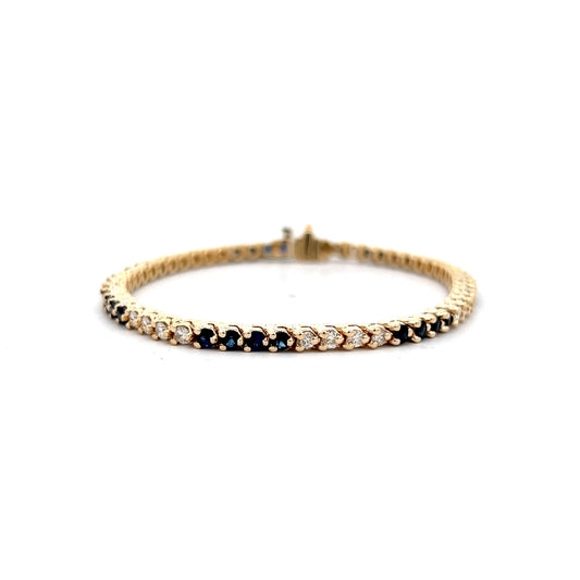Sapphire & Diamond Tennis Bracelet in 14k Yellow Gold