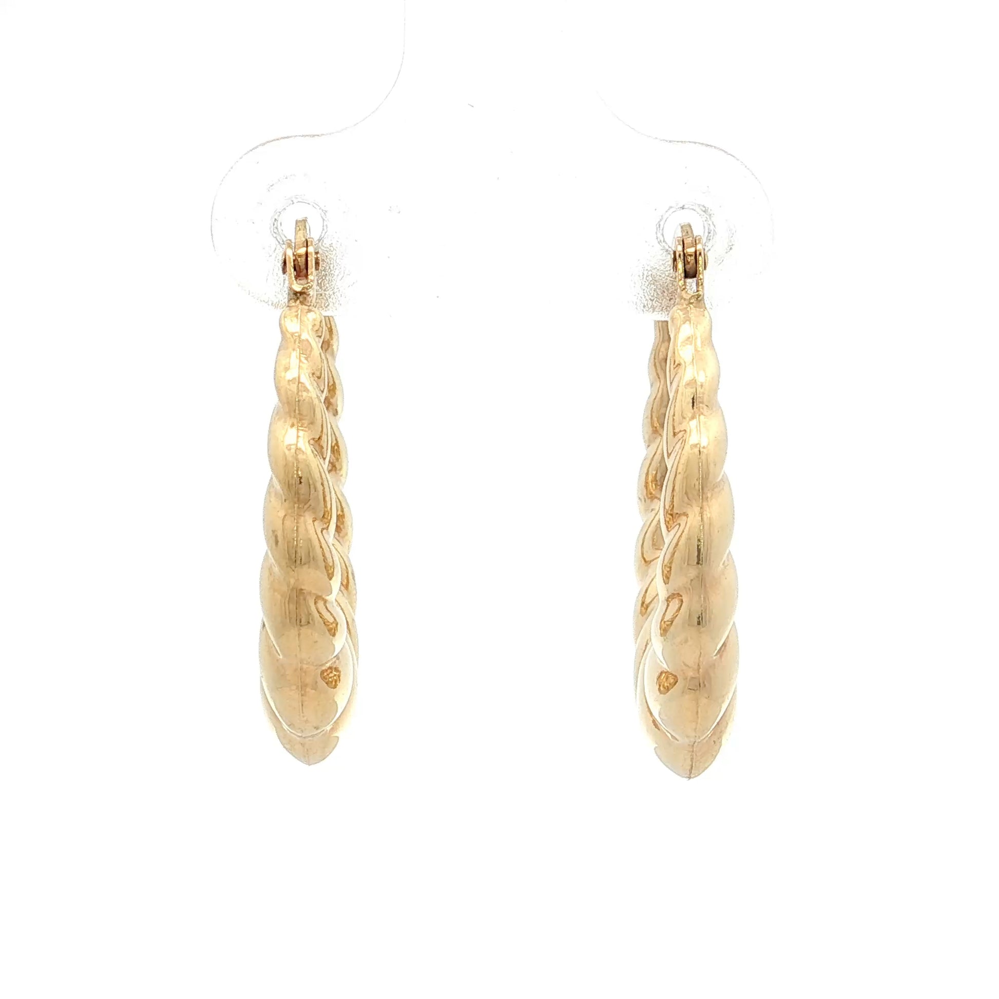 Scalloped Edge Textured Hoop Earrings 14k Yellow Gold