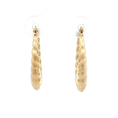 Scalloped Edge Textured Hoop Earrings 14k Yellow Gold
