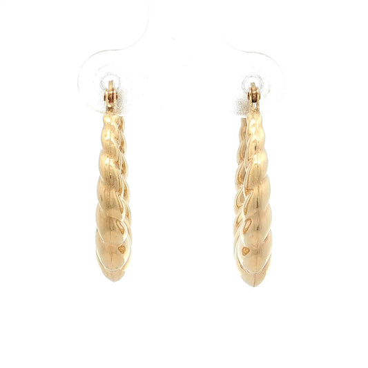 Scalloped Edge Textured Hoop Earrings 14k Yellow Gold