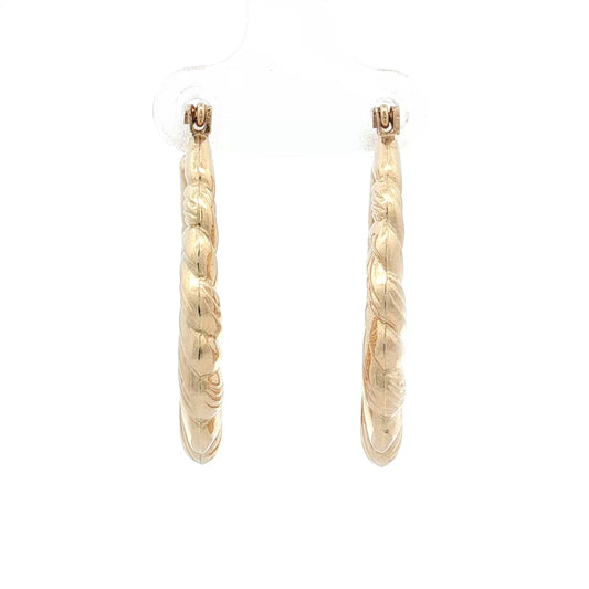 Scalloped Pattern Hoop Earrings 14k Yellow Gold