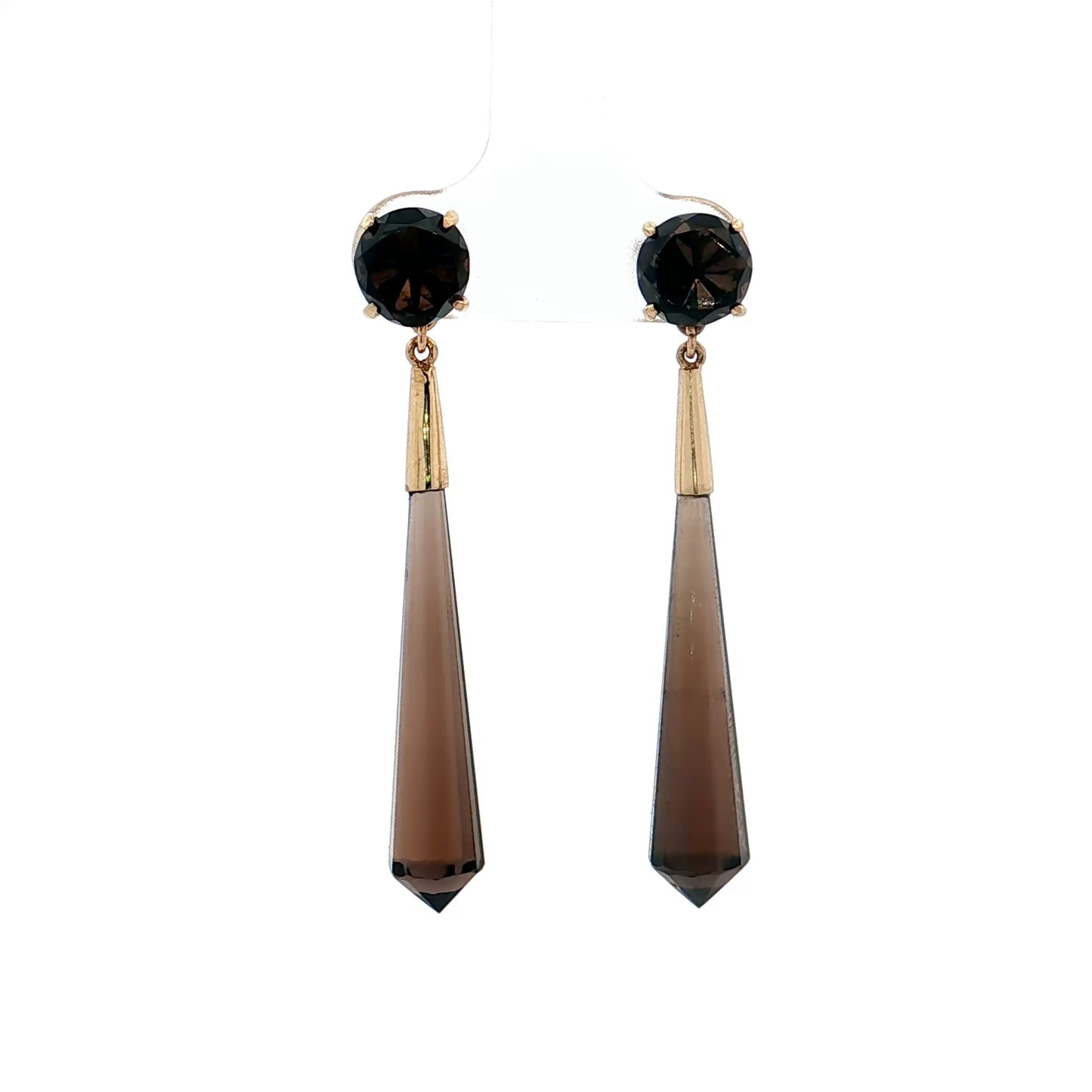 Smokey Quartz Dangle Earrings 14k Yellow Gold