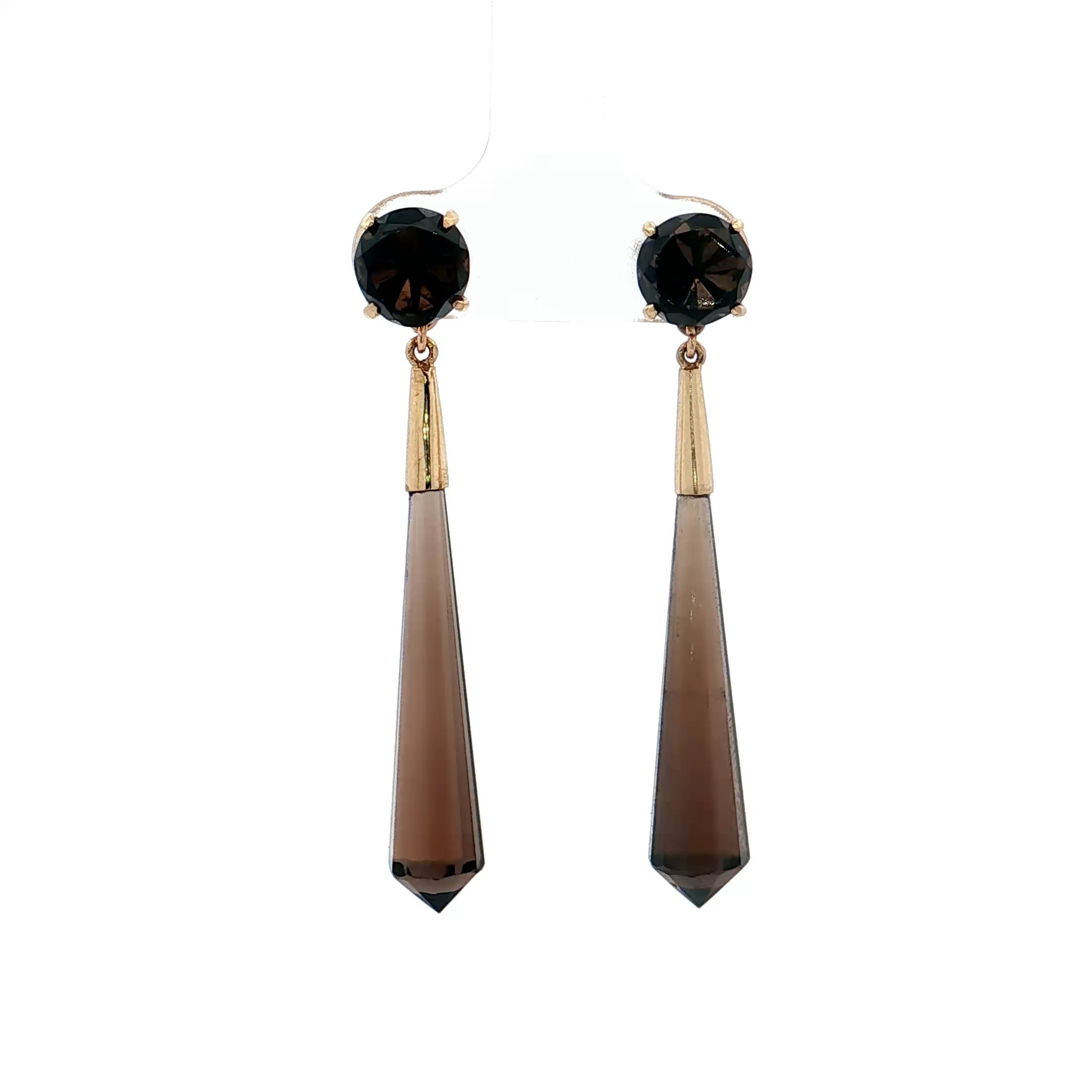 Smokey Quartz Dangle Earrings 14k Yellow Gold