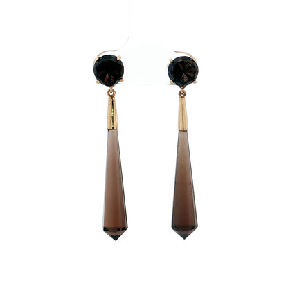 Smokey Quartz Dangle Earrings 14k Yellow Gold