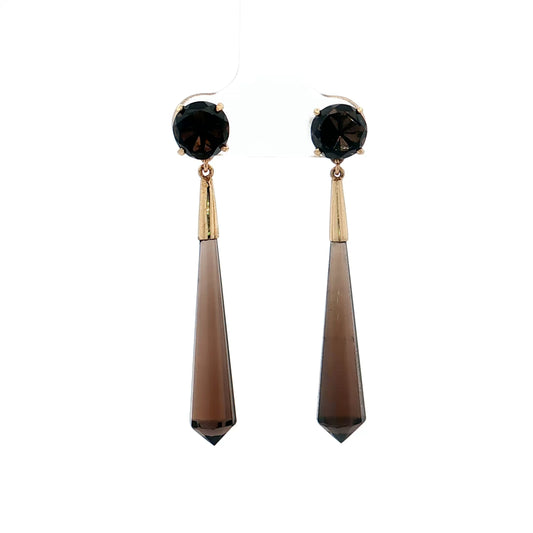 Smokey Quartz Dangle Earrings 14k Yellow Gold