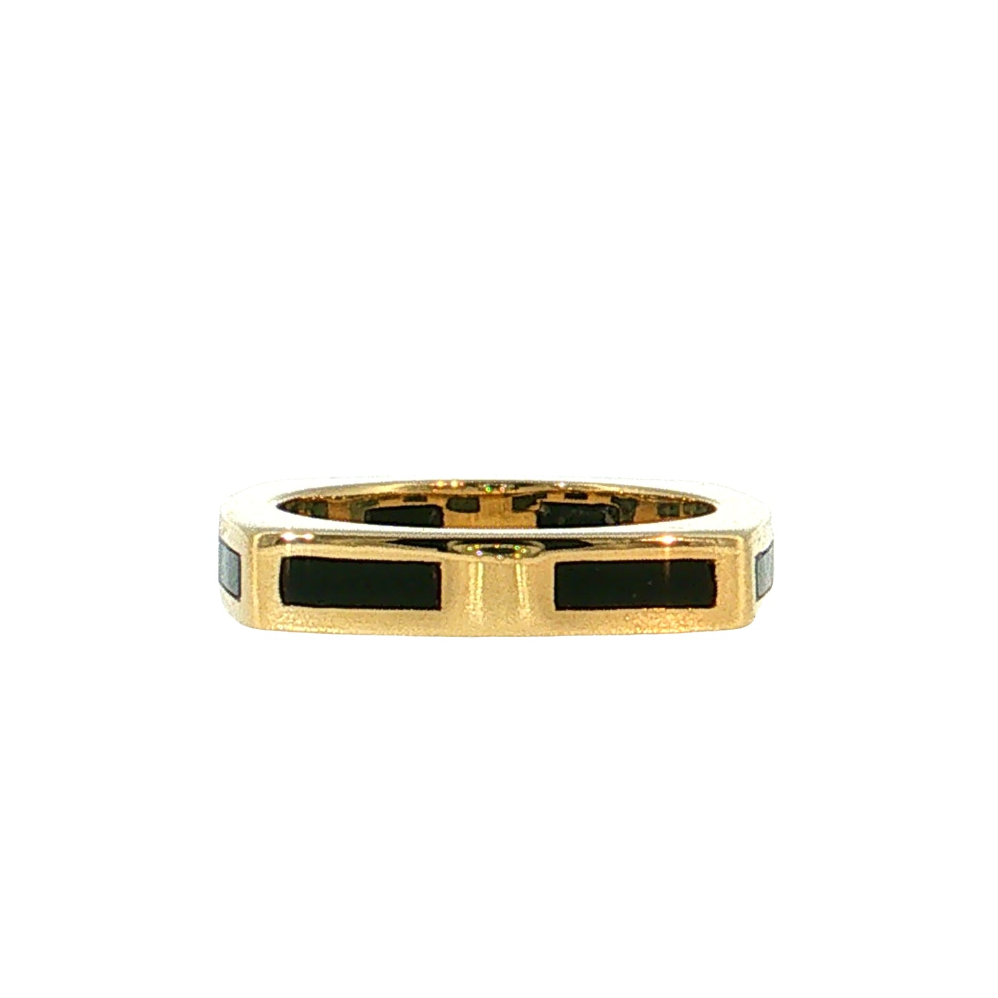 Square Black Enamel Stacking Ring 18k Yellow Gold