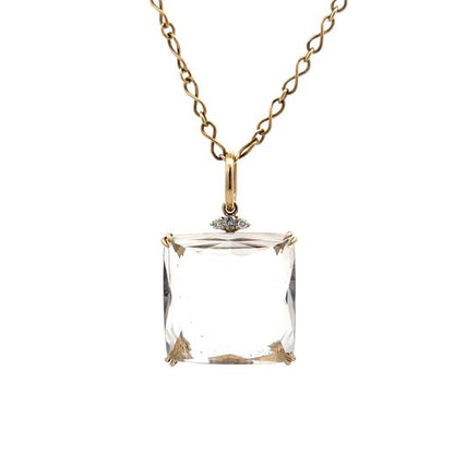 Square Cut Quartz & Diamond Pendant in 18k