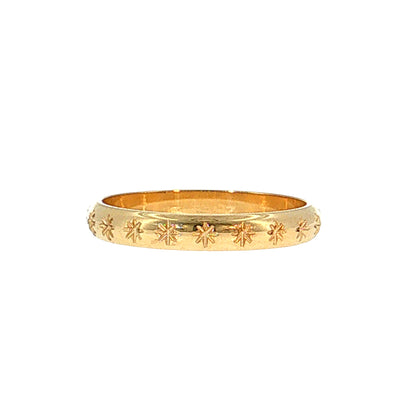 Star Engraved Stacking Wedding Band 14k Yellow Gold