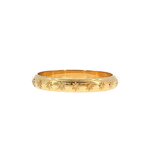 Star Engraved Stacking Wedding Band 14k Yellow Gold