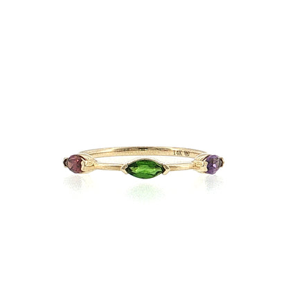 Three Stone Marquise Gemstone Stacking Ring 14k
