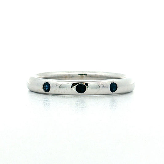 Three Stone Sapphire Wedding Band 14k White Gold