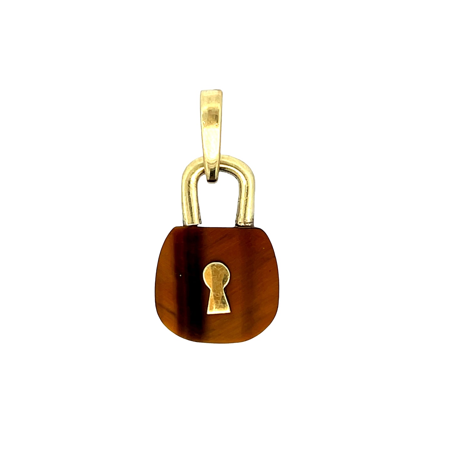 Tigers Eye Gold Lock Pendant in 14k Yellow Gold