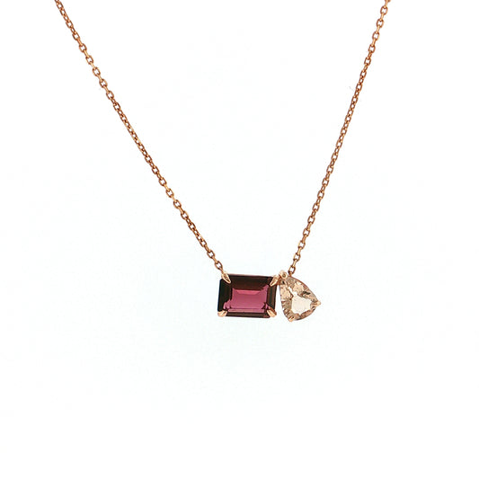 Tourmaline & Morganite Toi et Moi Pendant 14k Rose Gold