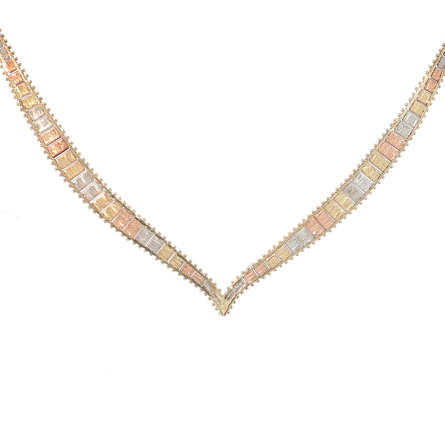 Tri-Color Herringbone Collar Necklace 14k Gold