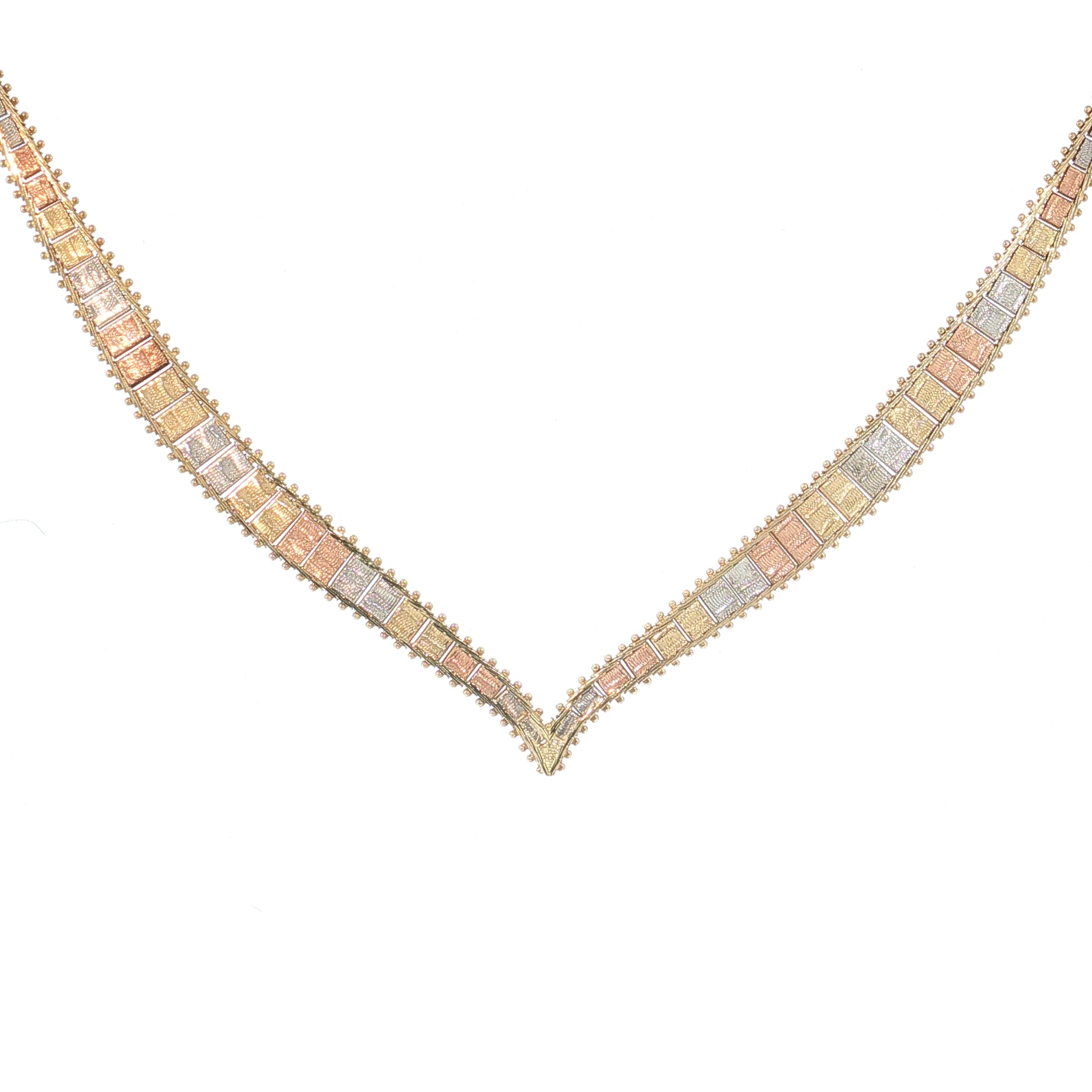 Tri-Color Herringbone Collar Necklace 14k Gold