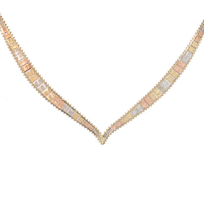 Tri-Color Herringbone Collar Necklace 14k Gold