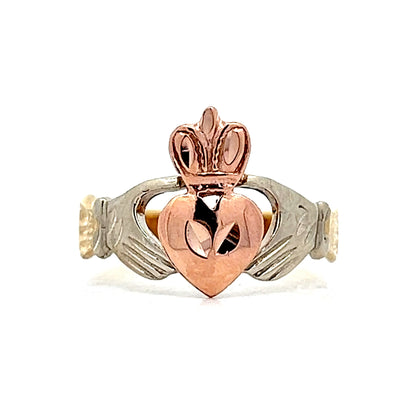 Tri-Tone Irish Claddagh Ring in 14k Gold