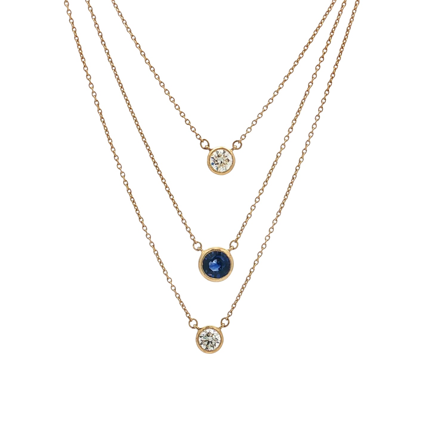 Triple Layer Sapphire & Diamond Necklace 18k Yellow Gold