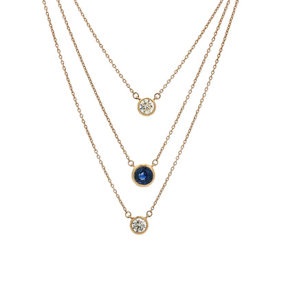 Triple Layer Sapphire & Diamond Necklace 18k Yellow Gold