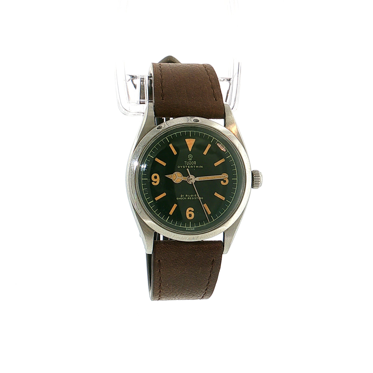 Tudor Oyster Thin Green Dial Watch Stainless Steel