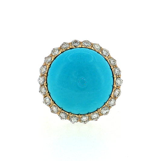 Turquoise & Diamond Cocktail Ring 18k Yellow Gold