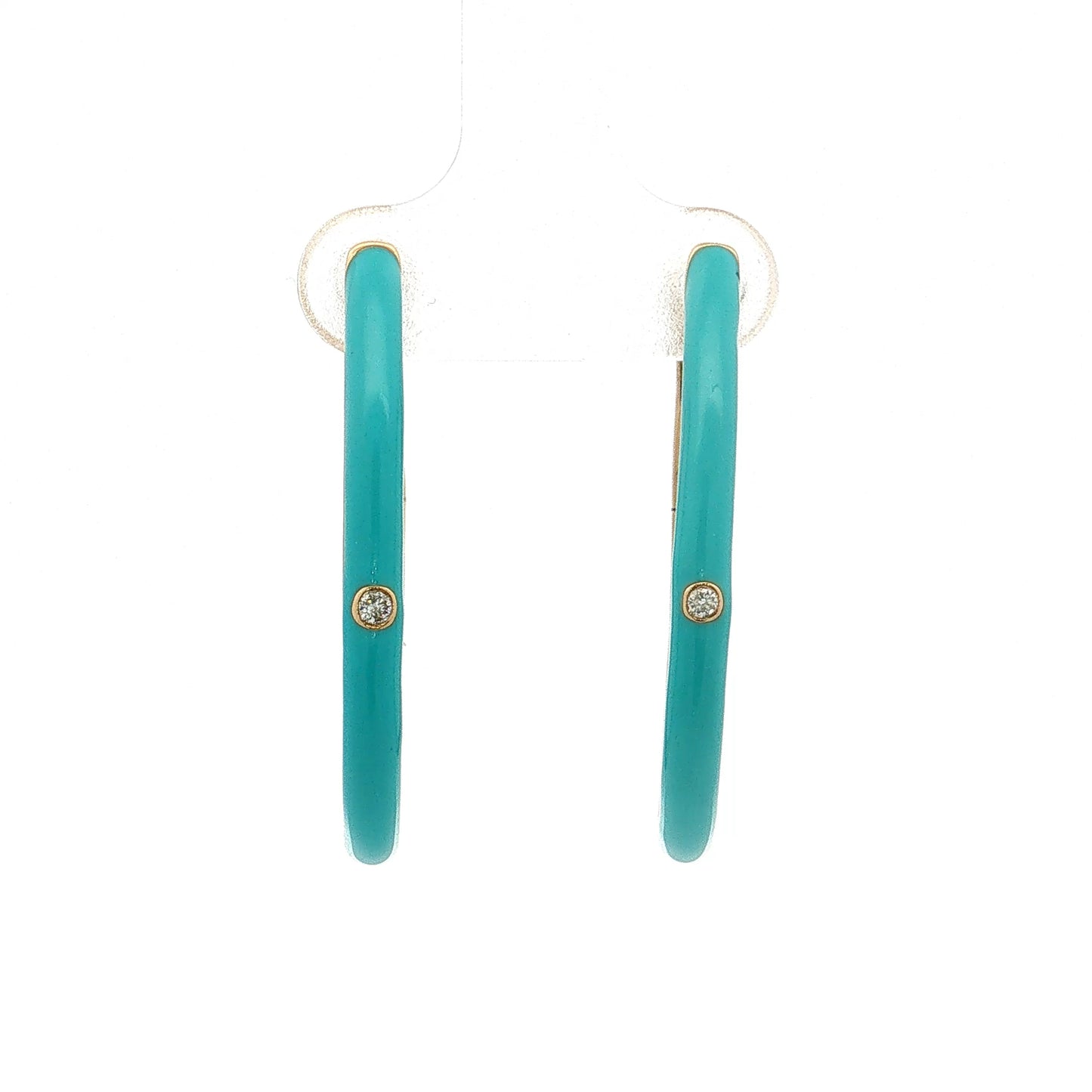Turquoise Enamel Diamond Hoop Earrings 14k