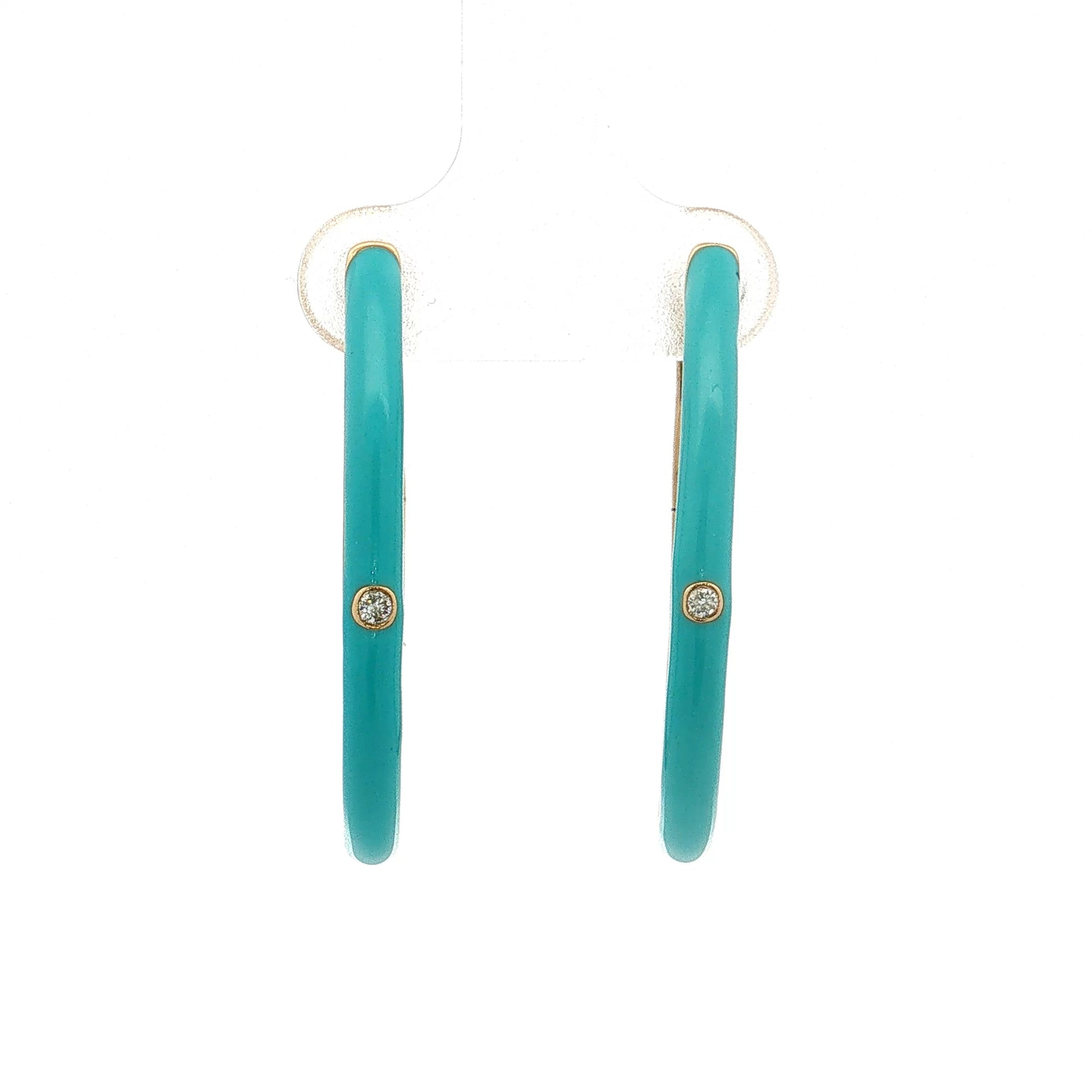 Turquoise Enamel Diamond Hoop Earrings 14k