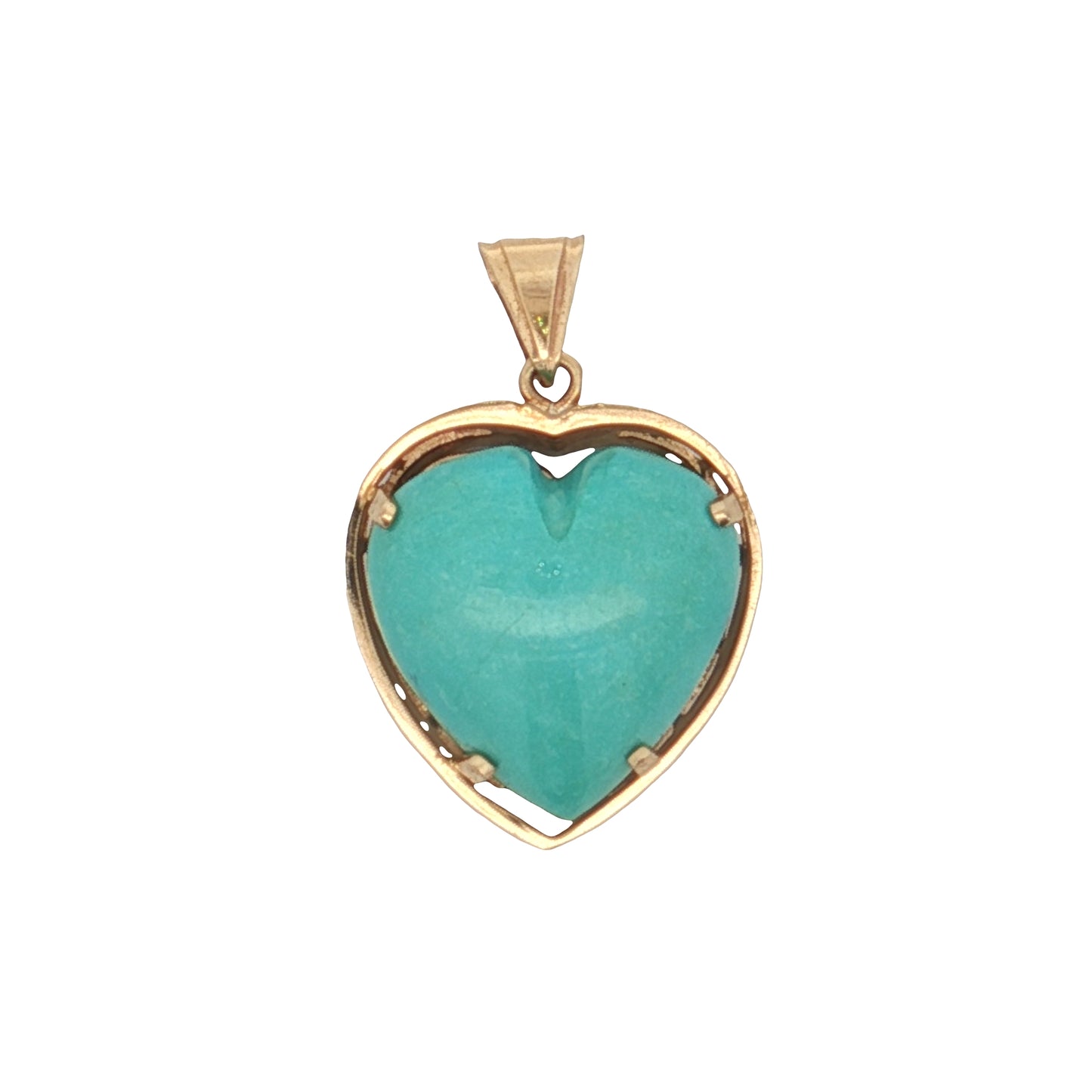 Turquoise Heart Pendant Necklace 14K Yellow Gold