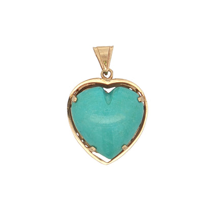 Turquoise Heart Pendant Necklace 14K Yellow Gold