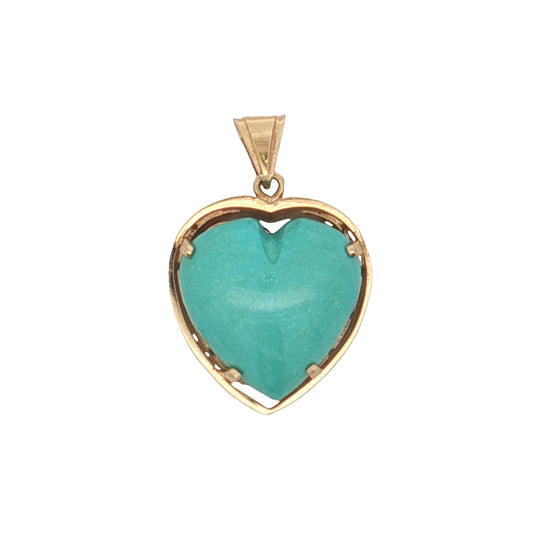 Turquoise Heart Pendant Necklace 14K Yellow Gold