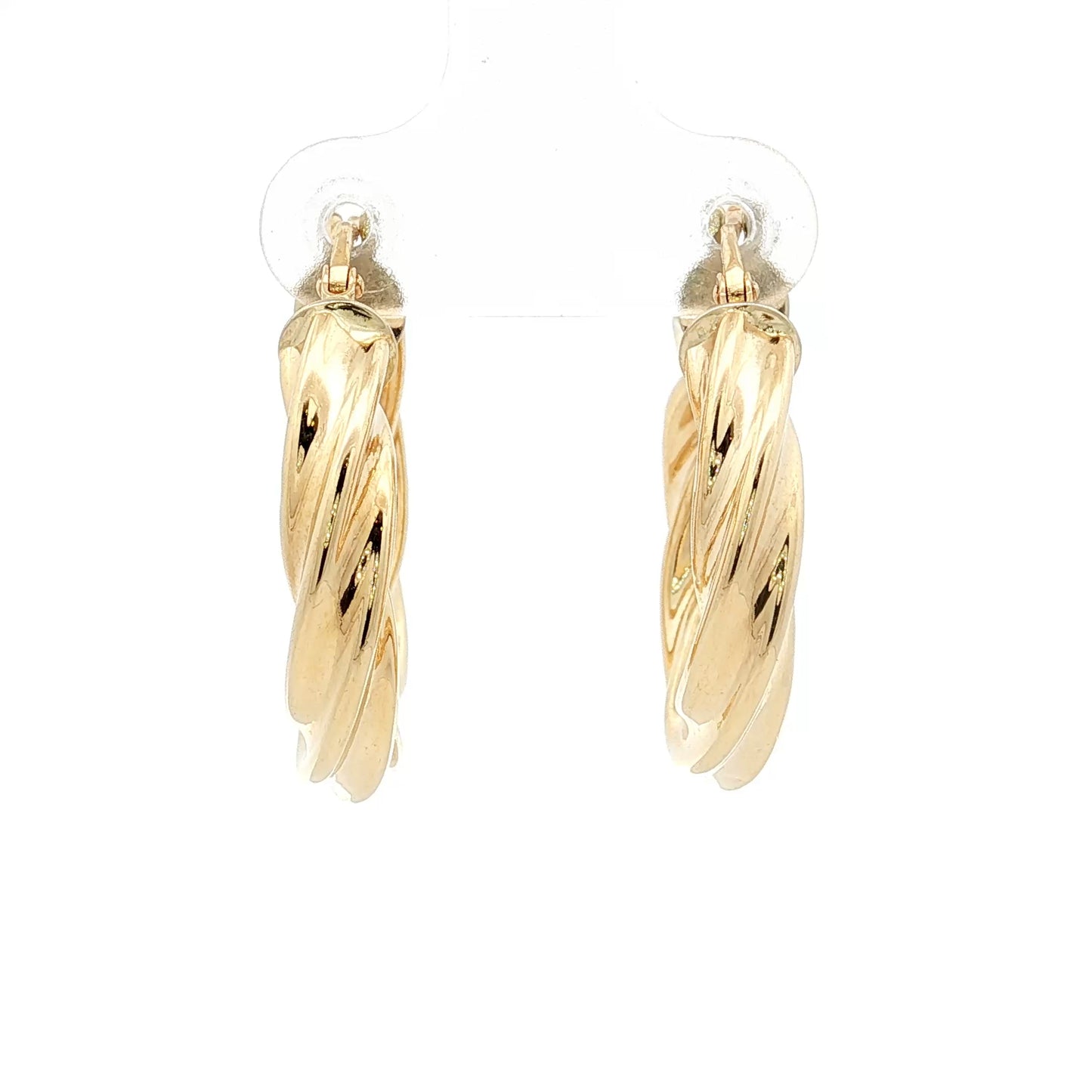 Twisted Textured Hollow Hoop Earrings 14k Yellow Gold