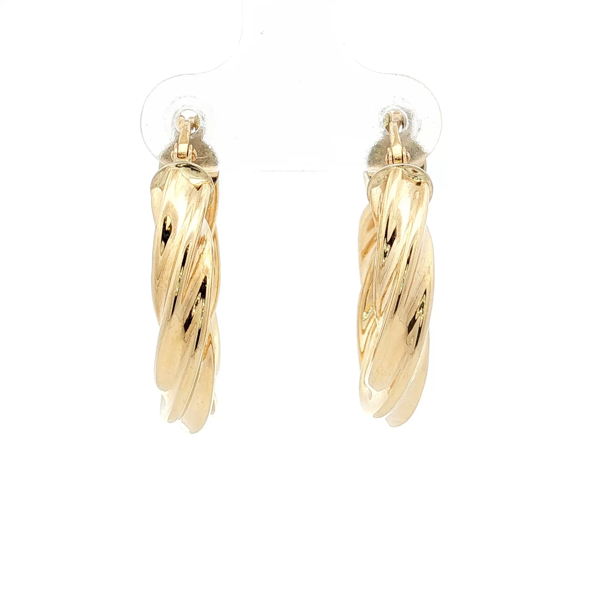 Twisted Textured Hollow Hoop Earrings 14k Yellow Gold