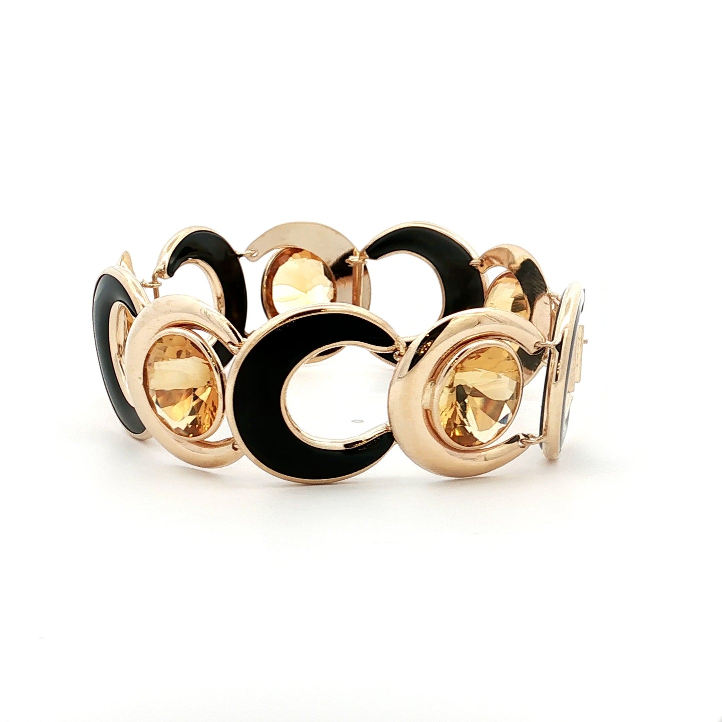 18.35 Oval Citrine & Onyx Statement Bracelet in 14k