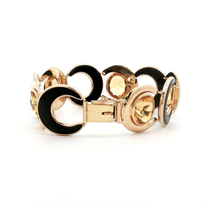 18.35 Oval Citrine & Onyx Statement Bracelet in 14k