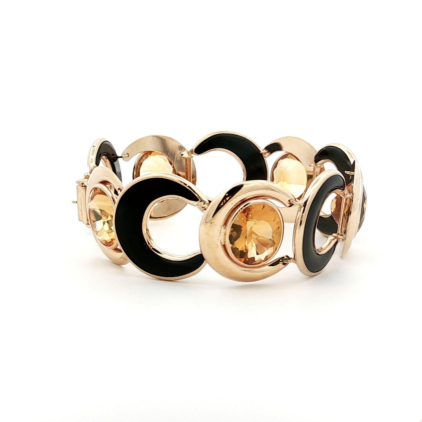 18.35 Oval Citrine & Onyx Statement Bracelet in 14k
