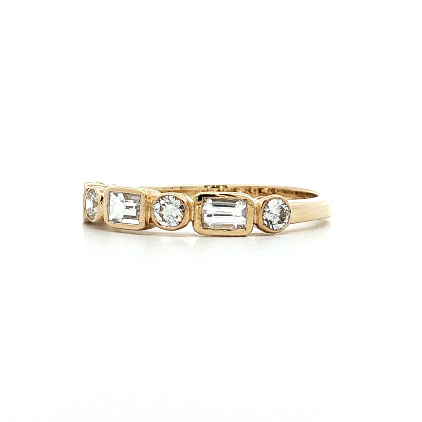.86 Baguette & Round Diamond Bezel Wedding Band 14k