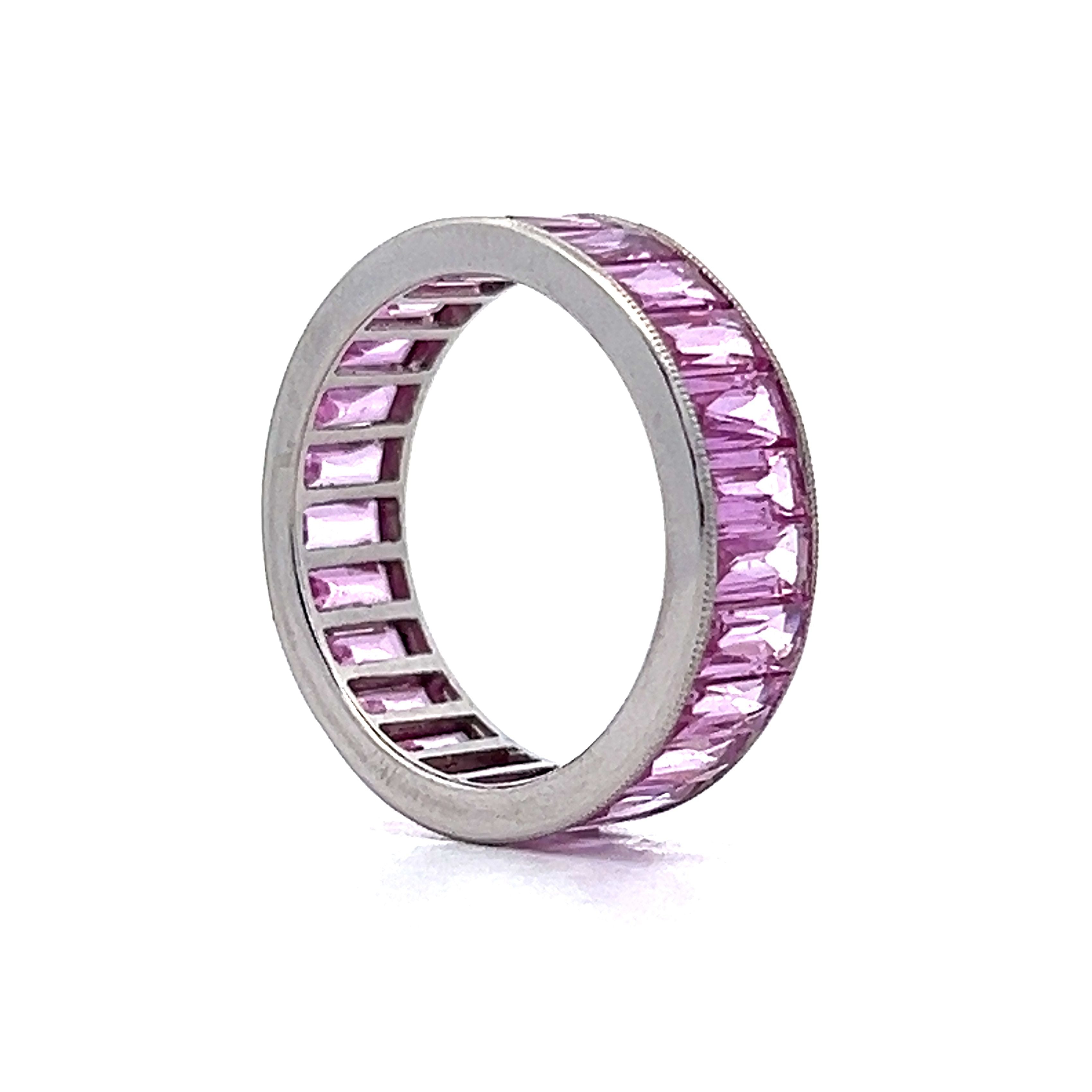 4.80 French Cut Pink Sapphire Eternity Band in Platinum Filigree Jewelers