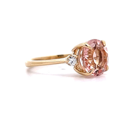 3.85 Morganite Three Stone Ring in 14k Yellow Gold