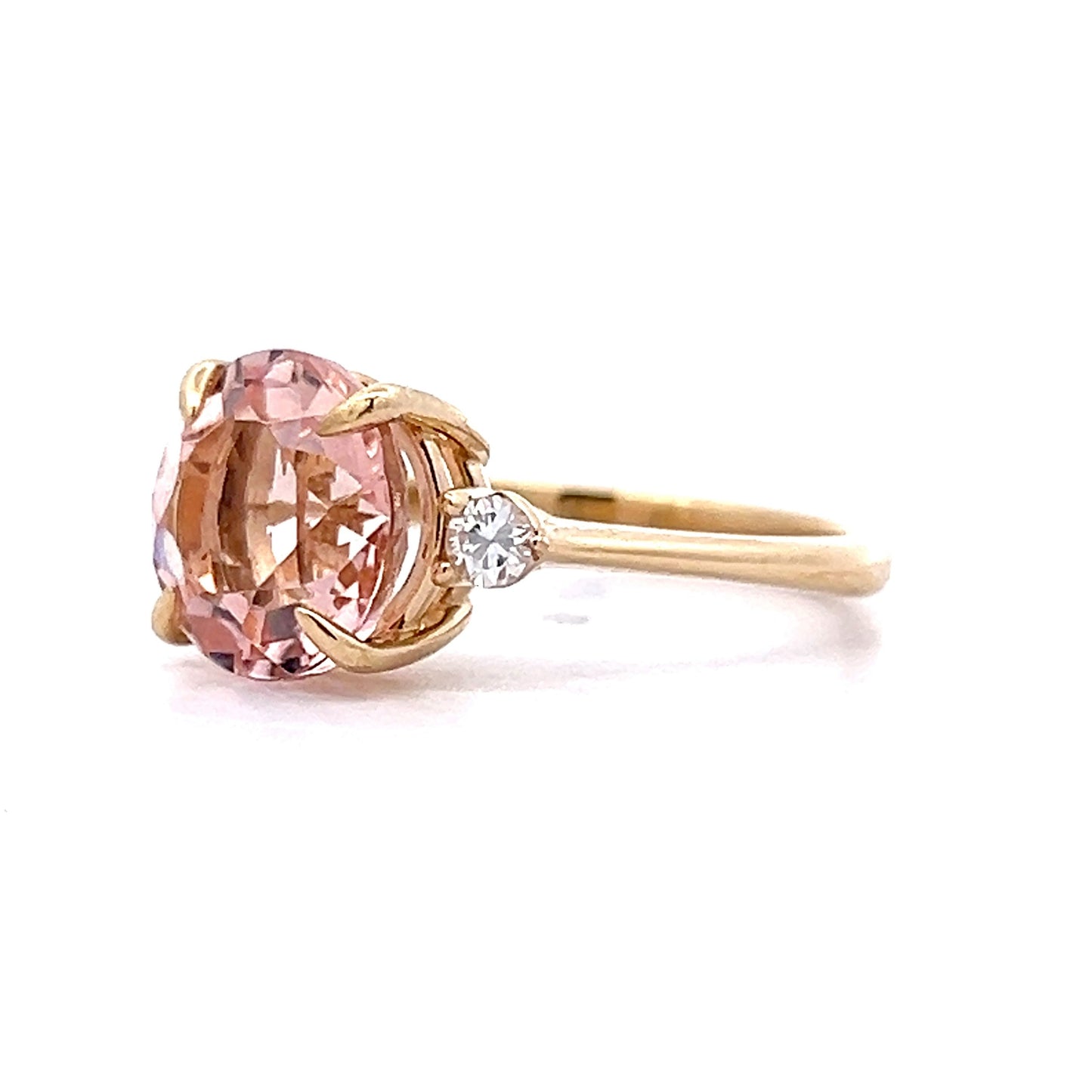 3.85 Morganite Three Stone Ring in 14k Yellow Gold