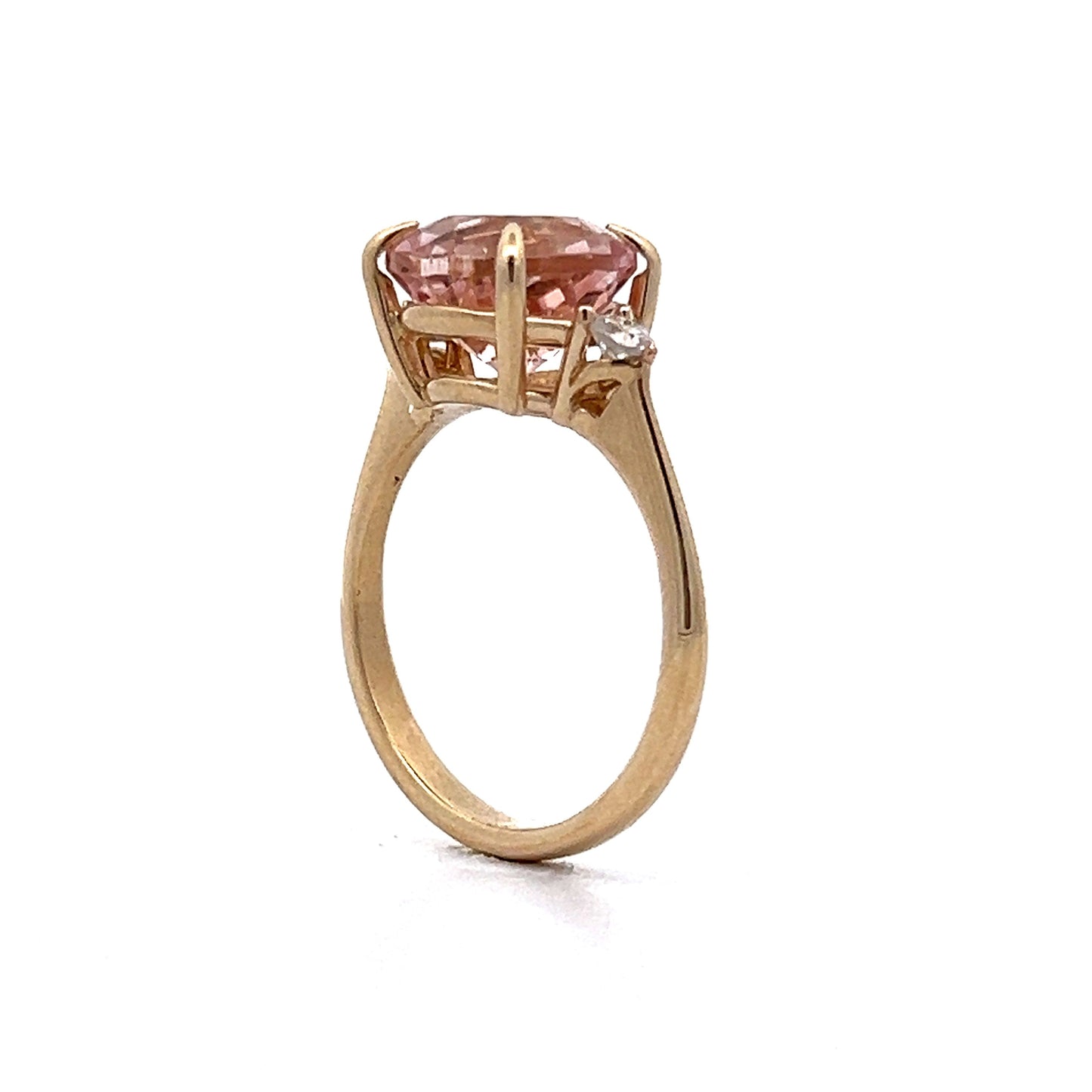 3.85 Morganite Three Stone Ring in 14k Yellow Gold