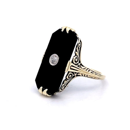 Onyx & Diamond Right Hand Ring in 14k Yellow Gold