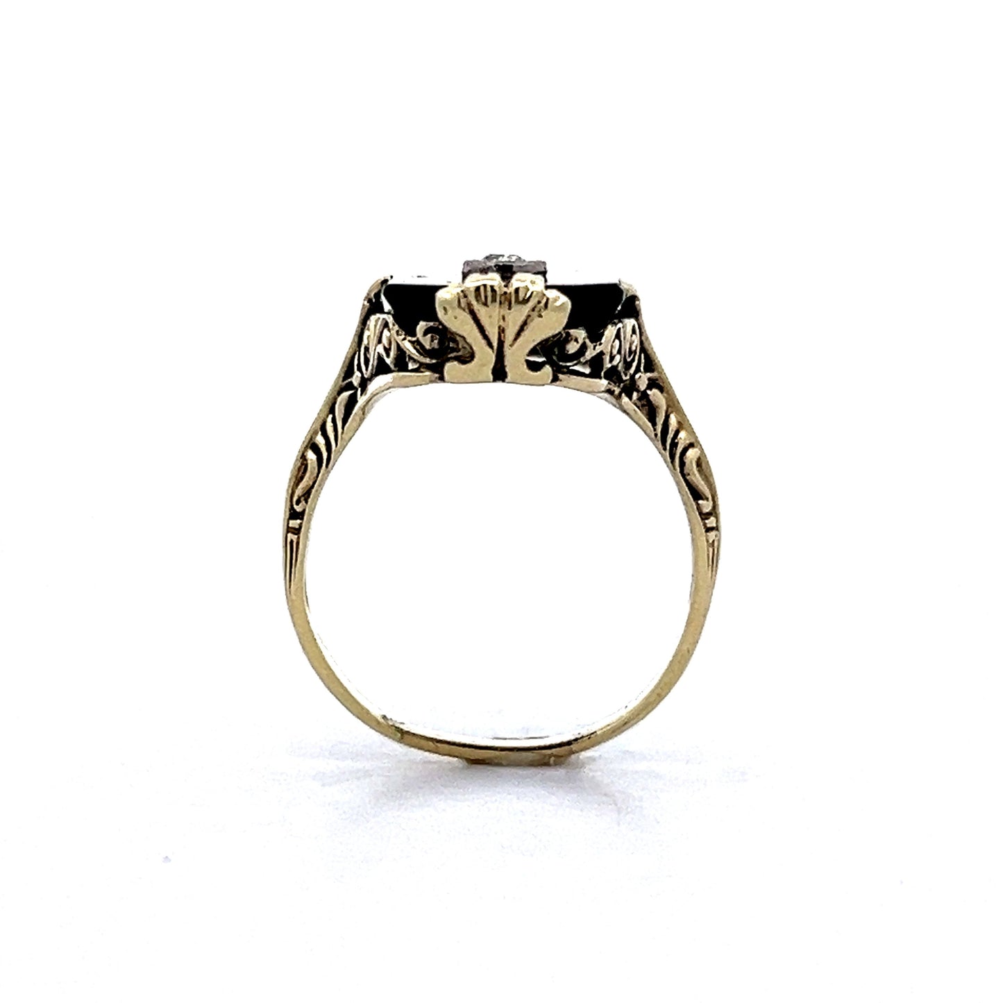 Onyx & Diamond Right Hand Ring in 14k Yellow Gold